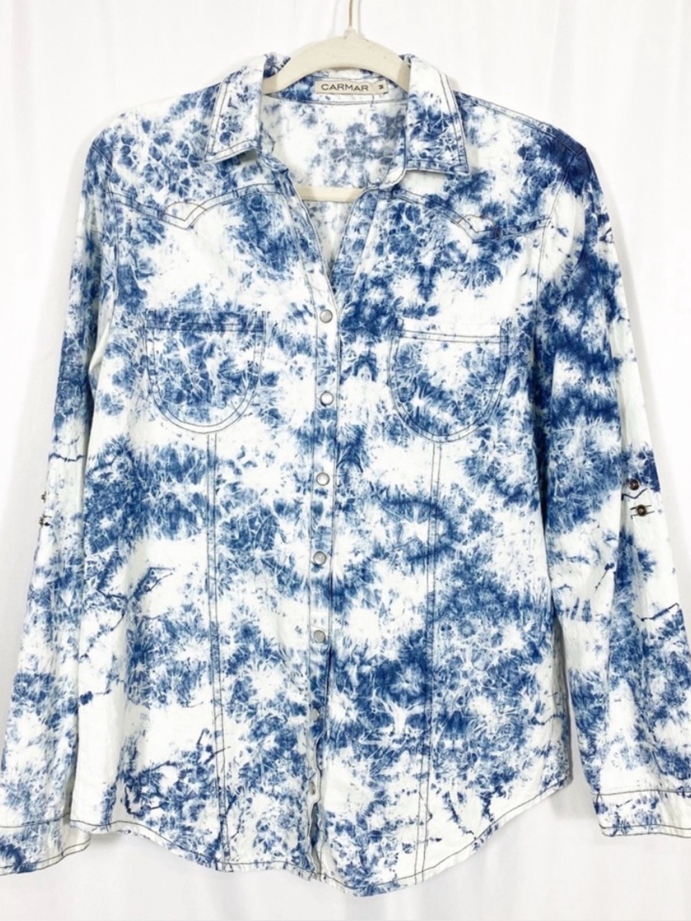 Carmar Bleached Chambray Pearl Snap Western Rodeo Top